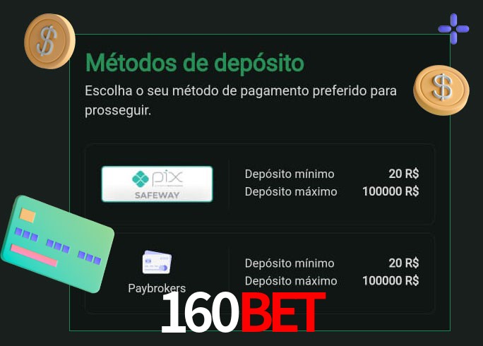 O cassino 160BET oferece uma grande variedade de métodos de pagamento